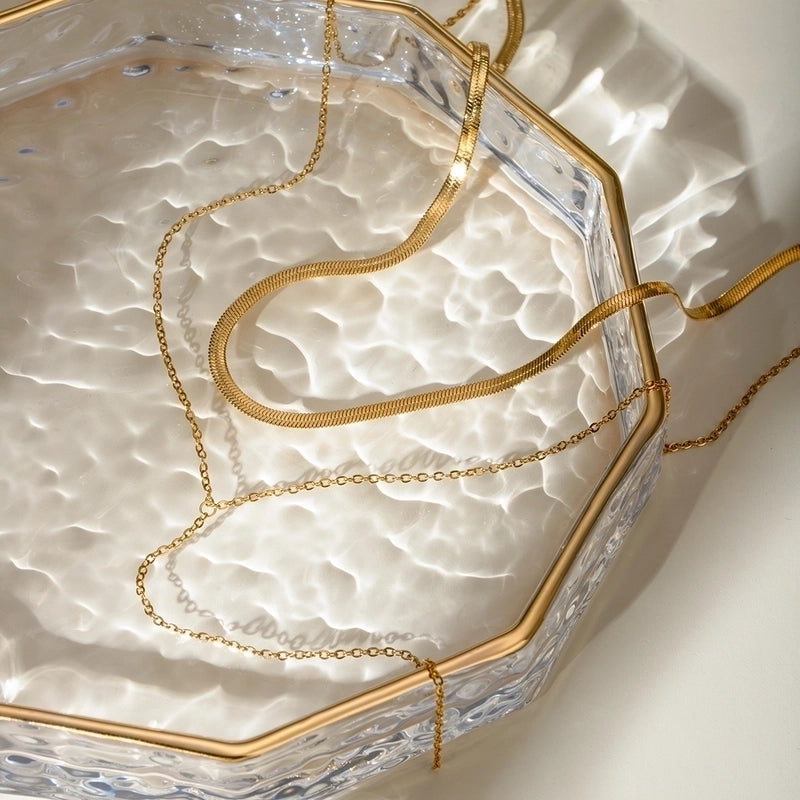 304 Stainless Steel 18K Gold Plated Minimalist Classic Style Solid Color Double Layer Necklaces