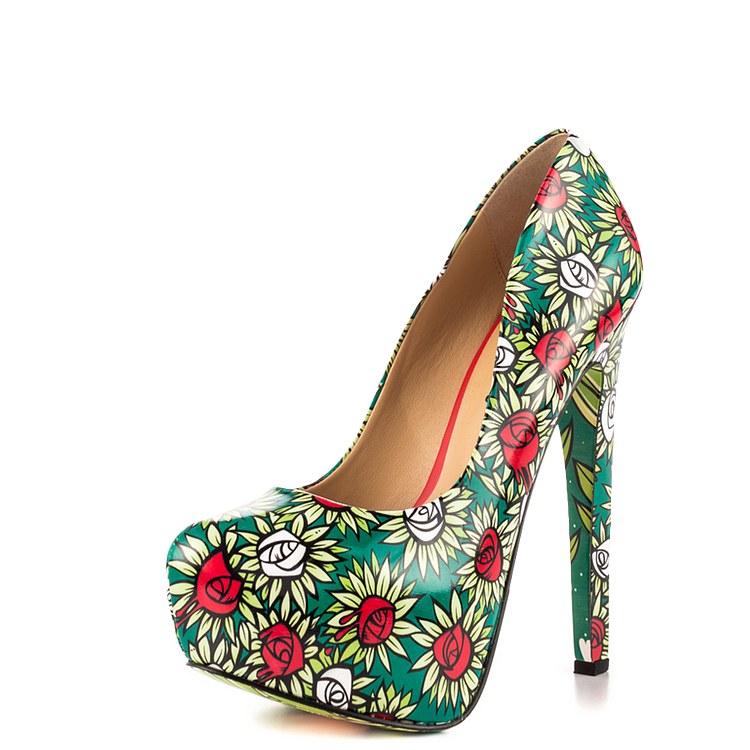 Alice in Wonderland Floral Heels Platform Pumps for Halloween |FSJ Shoes
