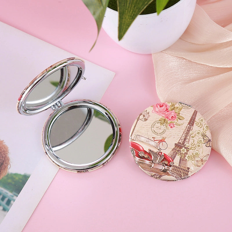 Elegant Classic Style Streetwear Printing Eiffel Tower Pu Leather Mirror 1 Piece