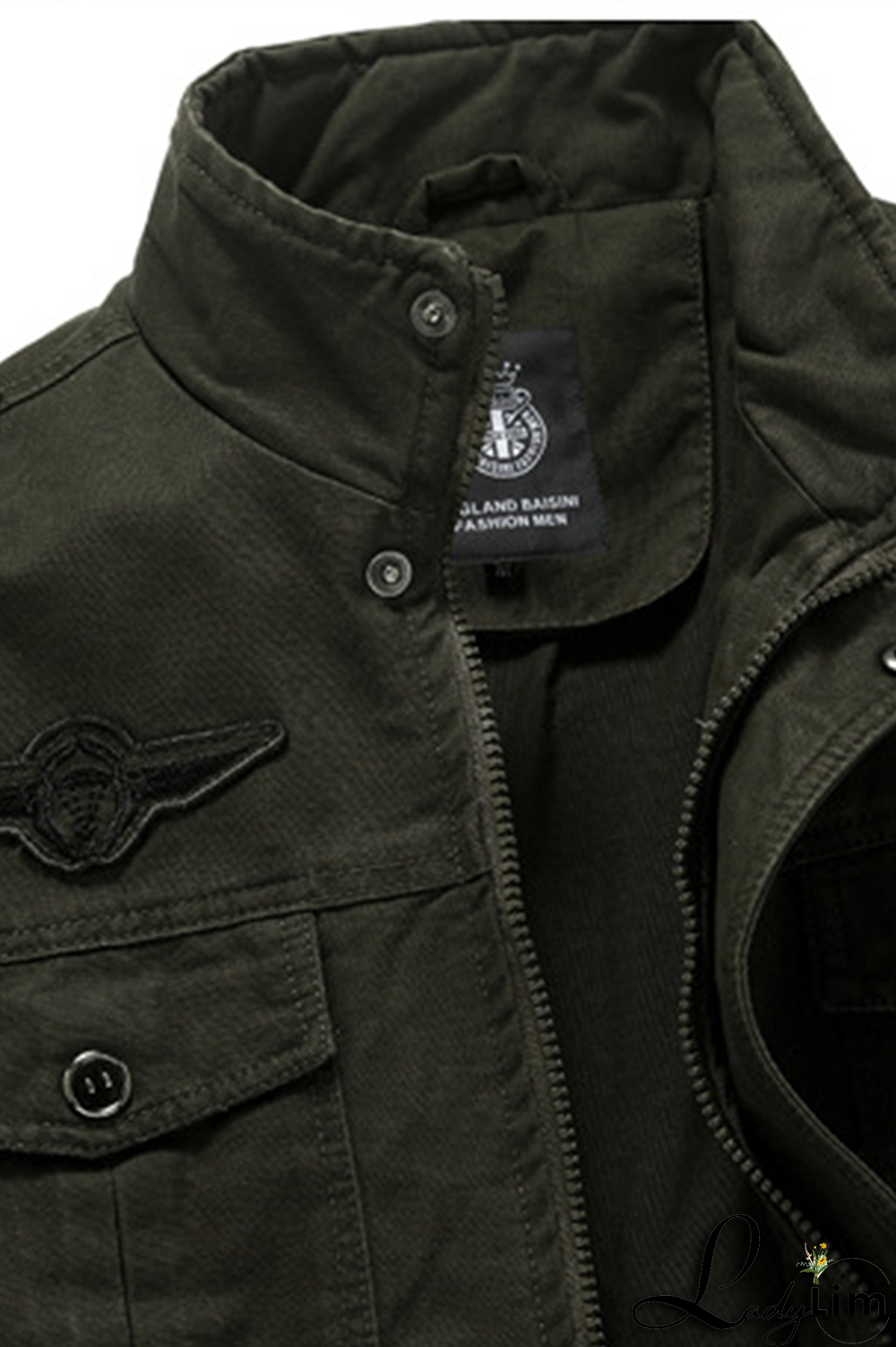 Black Fashion Casual Solid Pocket Zipper Mandarin Collar Outerwear