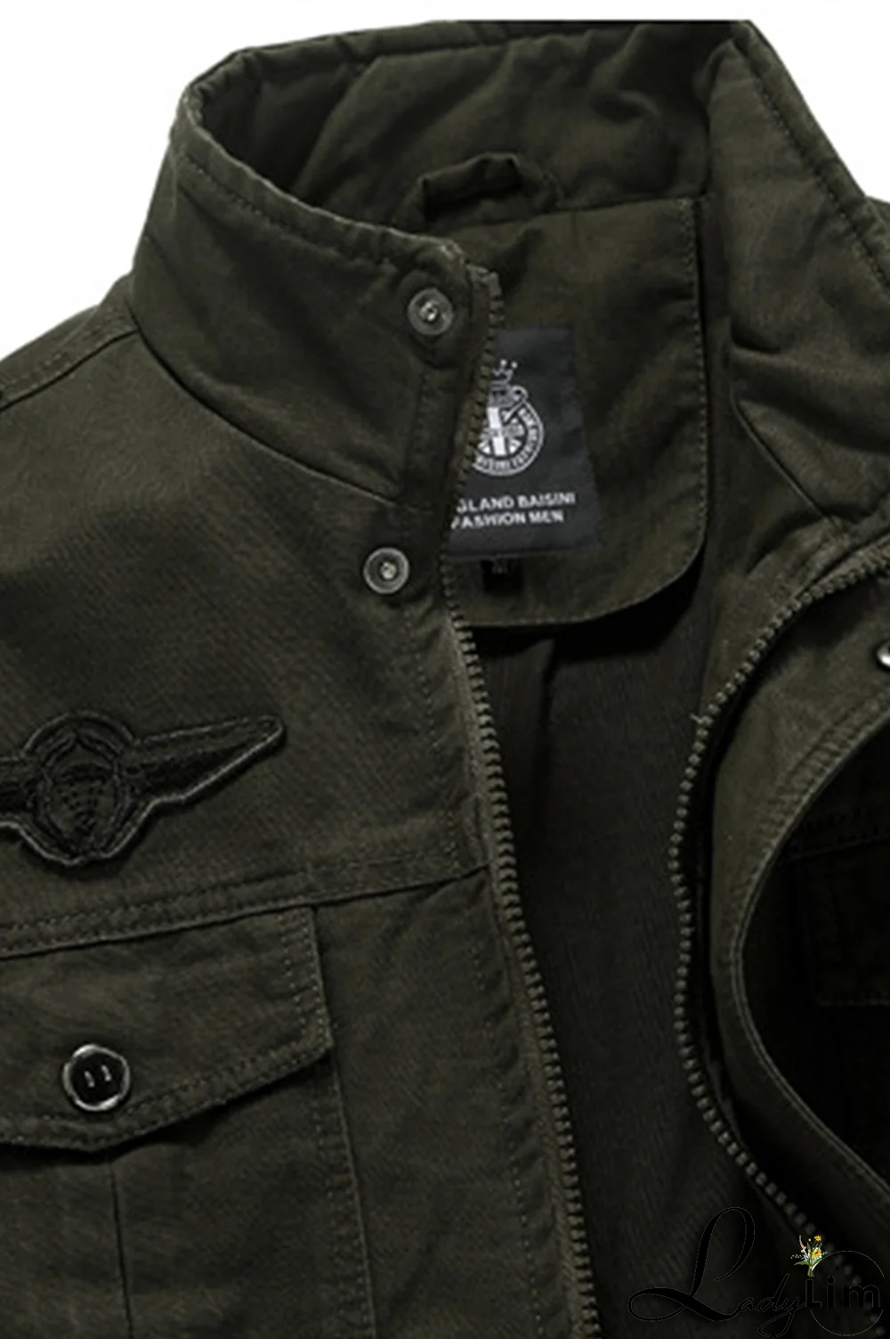 Black Fashion Casual Solid Pocket Zipper Mandarin Collar Outerwear