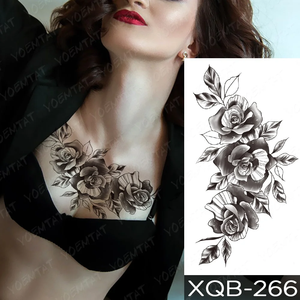 Waterproof Temporary Tattoo Sticker Orchid Flower Tattoos Peony Lotus Lines Painted Rose Body Art Arm Fake Sleeve Tatoo Women