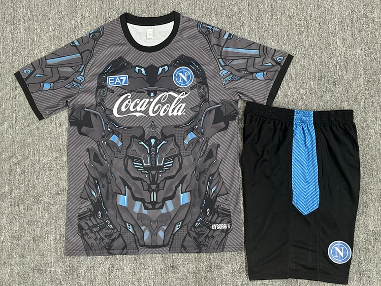 2025-26 Napoli children's black and grey short-sleeved shirt