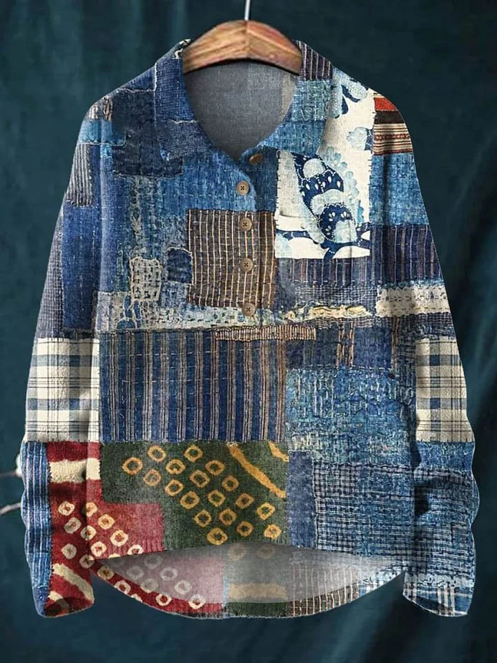 Women's Vintage Ethnic Color Block Art Print Casual Knit Pullover