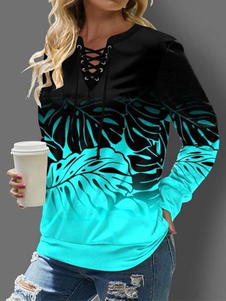 Women's Printed Strappy Loose-Fitting Hoodie Top