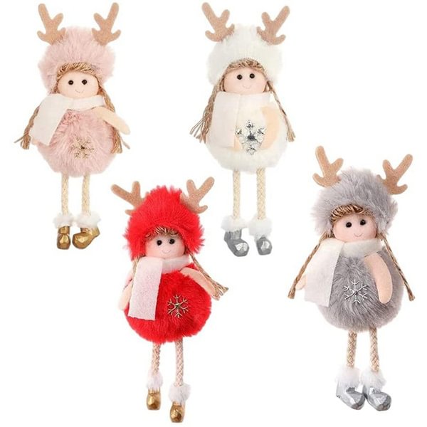 4Pcs Christmas Angel Doll Plush Elf Pendant Antlers Angel Doll Ornament Christmas Tree Plush Pendant