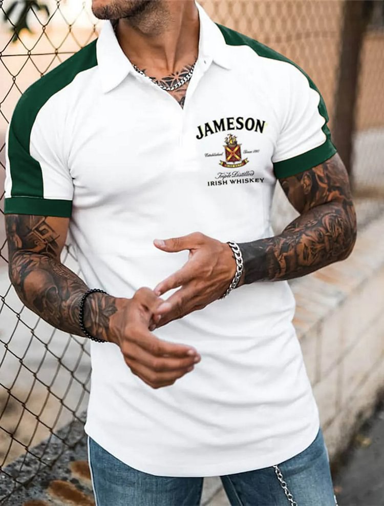 Men's casual short sleeve polo shirt in color block