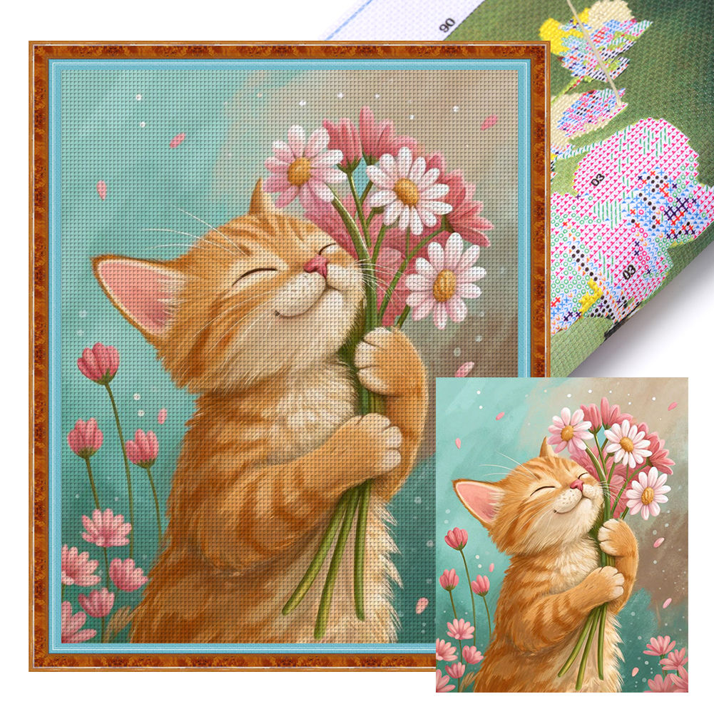 Flower Cat Full 11CT Pre-stamped Canvas(40*50cm) Cross Stitch