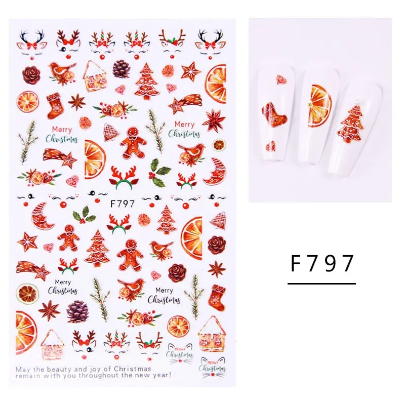 Merry Christmas Deer 3D Nails Sticker Winter Snowflake Elk Xmas Trees Cartoon Adhesive Sliders Nail Art Accessories Decals-Nail Inspo
