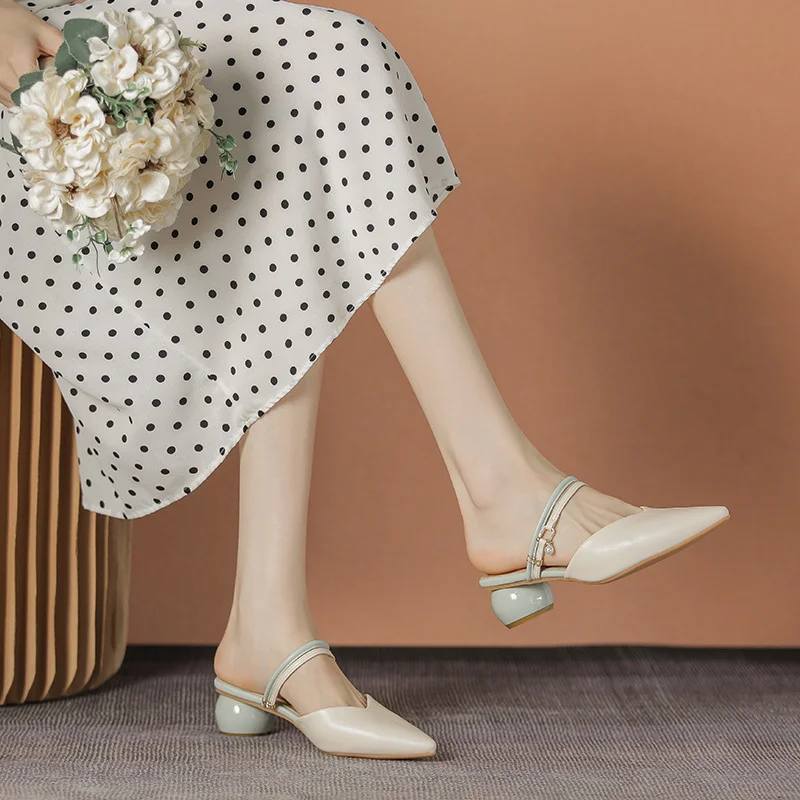 Uveng Uveng Half-Slippers Women Wear The 2025 New Summer Fairy Style Dress With The Bag Head Thick And Cold Slippers