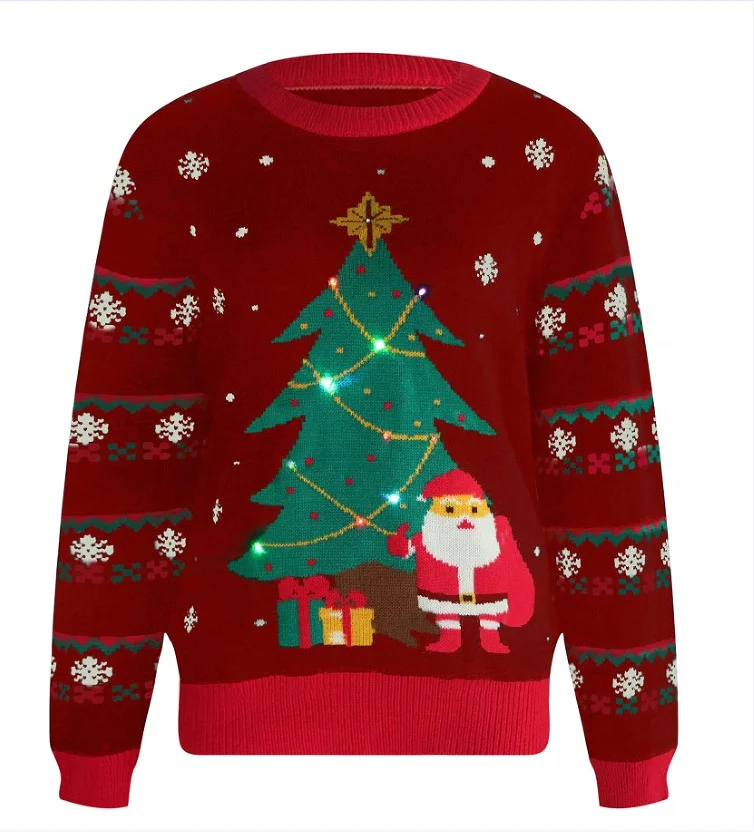 Athvotar Athvotar Christmas Tree Knitted Sweater Autumn And Winter Loose Astringted Astring Collar Creative LED Color Lamp Christmas Sweater