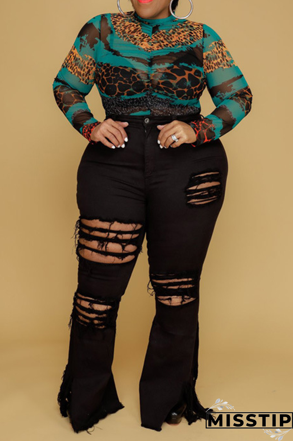 Dark Blue Sexy Solid Ripped Plus Size Jeans