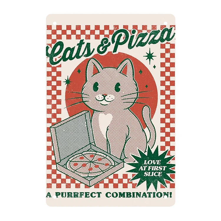 Cats & Pizza - Vintage Tin Signs/Wooden Signs - 7.9x11.8in & 11.8x15.7in