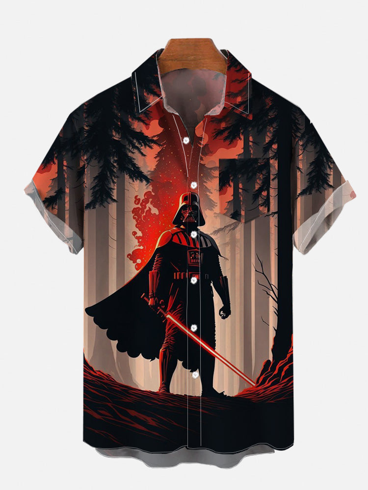 Ukiyo-e samurai art space war fire space samurai in forest print short sleeve shirt PLUSCLOTHESMAN