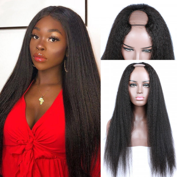250% Density Kinky Straight Hair U Part Wig Human Hair Wigs