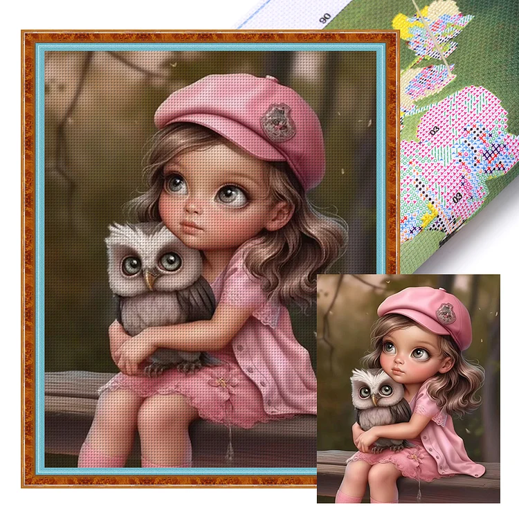【Huacan Brand】Little Girl And Owl 11CT Stamped Cross Stitch 40*50CM