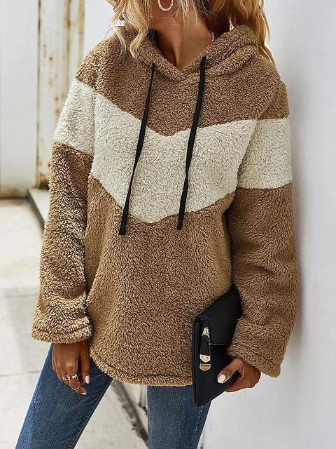 Color Block Hooded Plush Sweatshirt