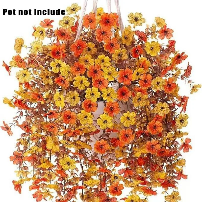 8 Pack Artificial Hanging Plants, UV Resistant Silk Violet Flowers with Eucalyptus Leaves, Outdoor Garden Decor, Realistic Faux Plants