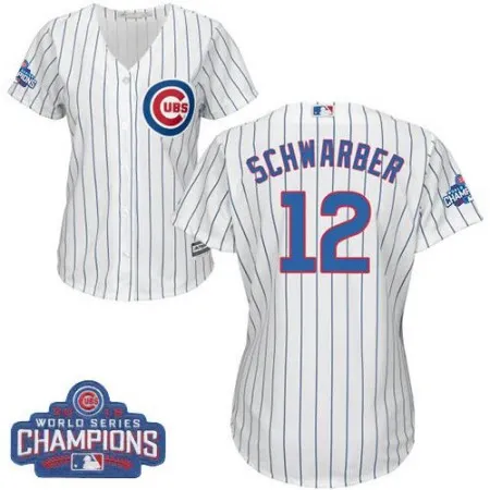 Cubs #12 Kyle Schwarber White(Blue Strip) Home 2016 World Series Champions Women's Stitched MLB Jersey