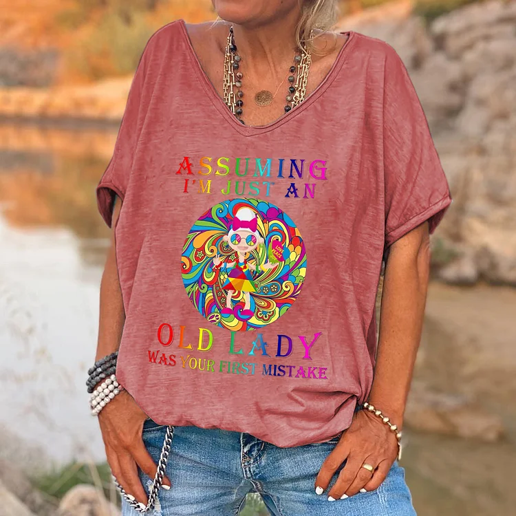 Assuming I'm Just An Old Lady Printed V-Neck Women's T-shirt