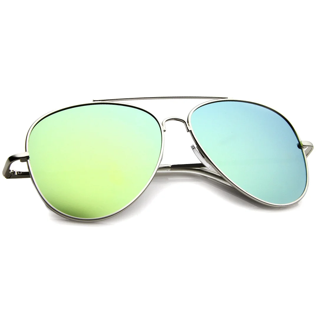 Large Full Metal Color Mirror Teardrop Flat Lens Aviator glasses 60mm