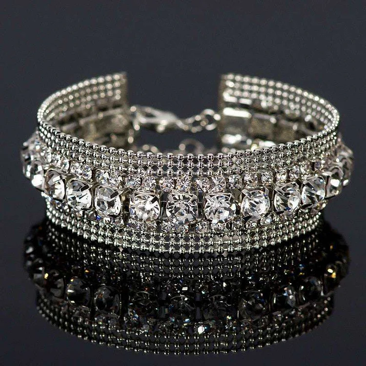 Luxury Braidal Crystal Bracelets Wide Bracelets &amp; Bangles Pulseras Mujer Silvery Wedding Jewelry