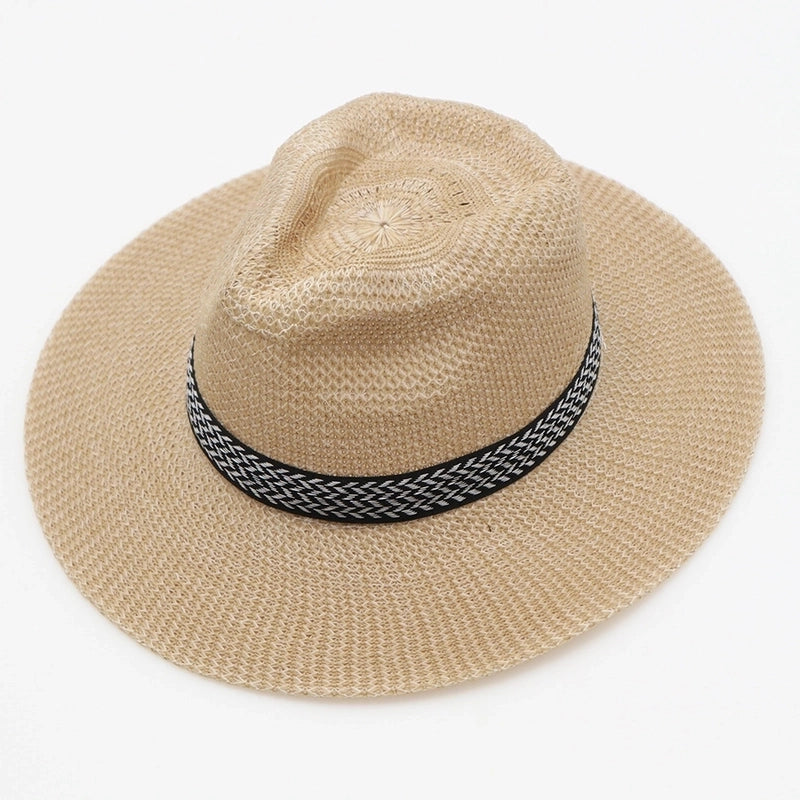 Men’s Minimalist Solid Color Big Eaves Straw Hat