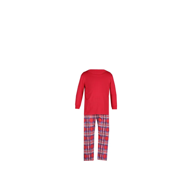 Christmas Long Sleeve Pure Red Top and Long Plaid Pants Family Matching Pajamas-2