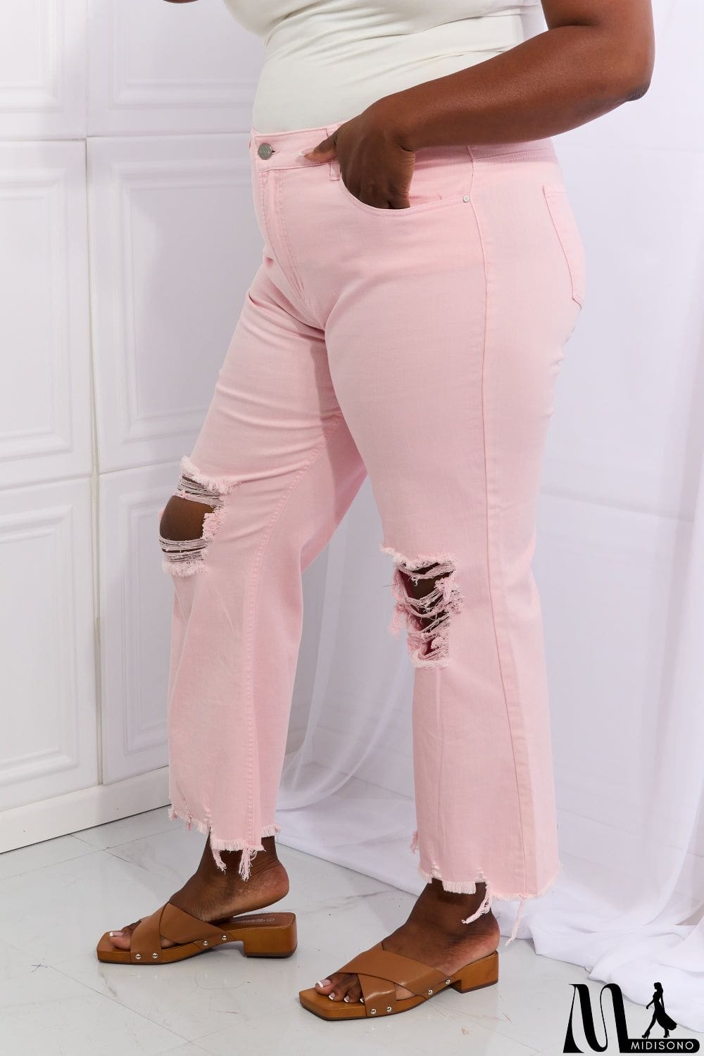 MidiSono - RISEN Miley Full Size Distressed Ankle Flare Jeans