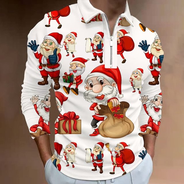 Men's Christmas Polo Shirt Long Sleeve Party