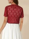 Contrast Lace Open Front Short Sleeve Cardigan for Women