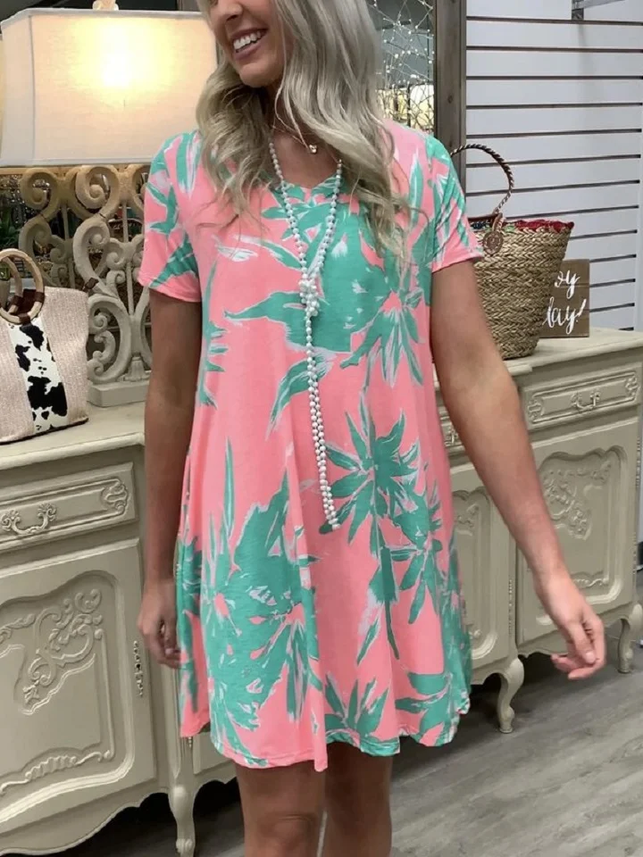 V Neck Fashionable Printed Dress