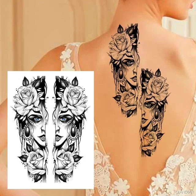 Large Tiger Lion Black Flower Fake Tattoo Sticker For Women Rose Fox BirdTemporary Tattoos DIY 3D Water Transfer Tatoos Girl Man