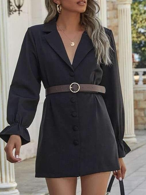 Covered Button Blazer Dress Without Belted