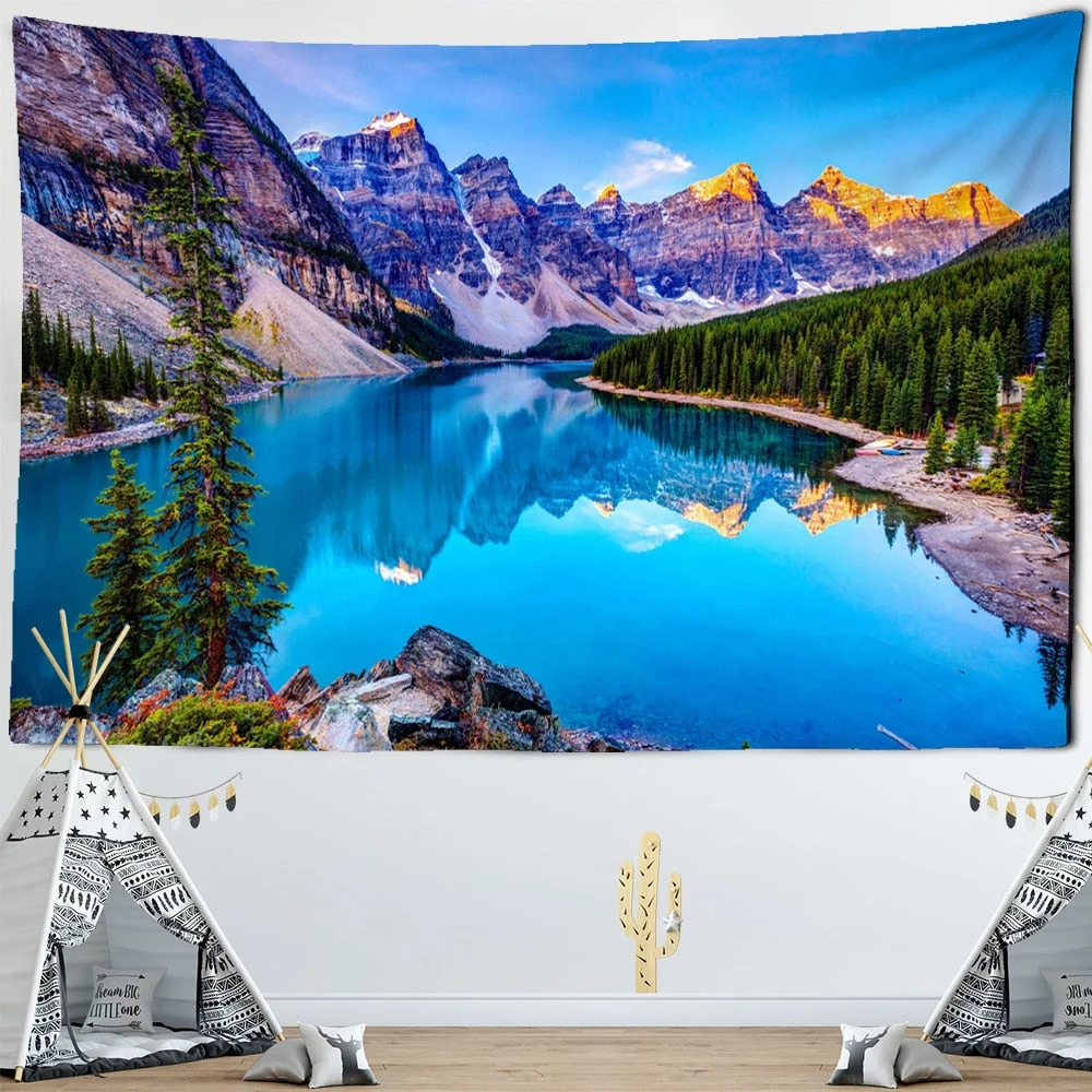 Landscape Painting Tapestry Wall Hanging Colorful Natural Scenery Bohemian Travel Mattress Studio Living Room Art Decor