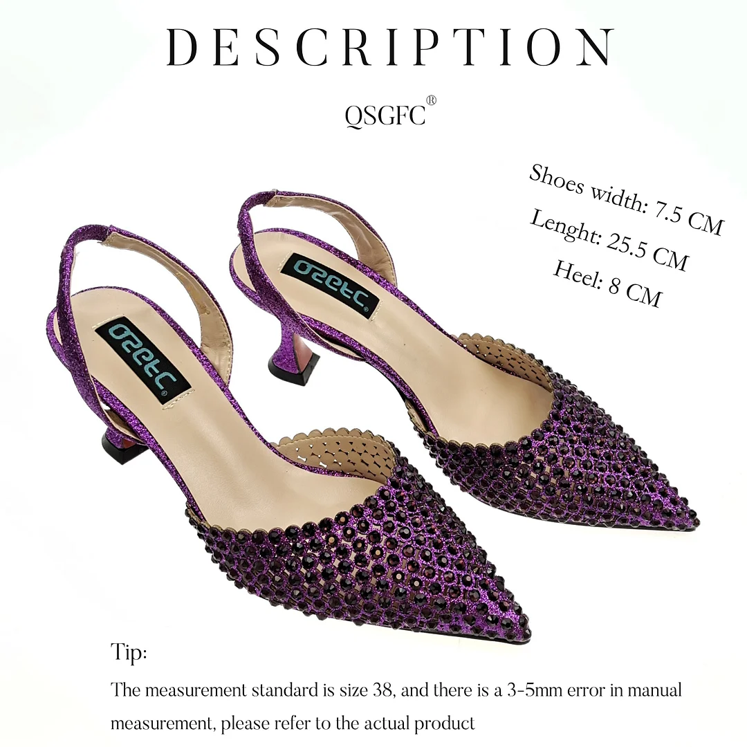 QSGFC New Arrival Popular Cutout Style In Nigeria Italian Design Elegant D.Purple Color Ladies Shoes and Bag For Party Wedding