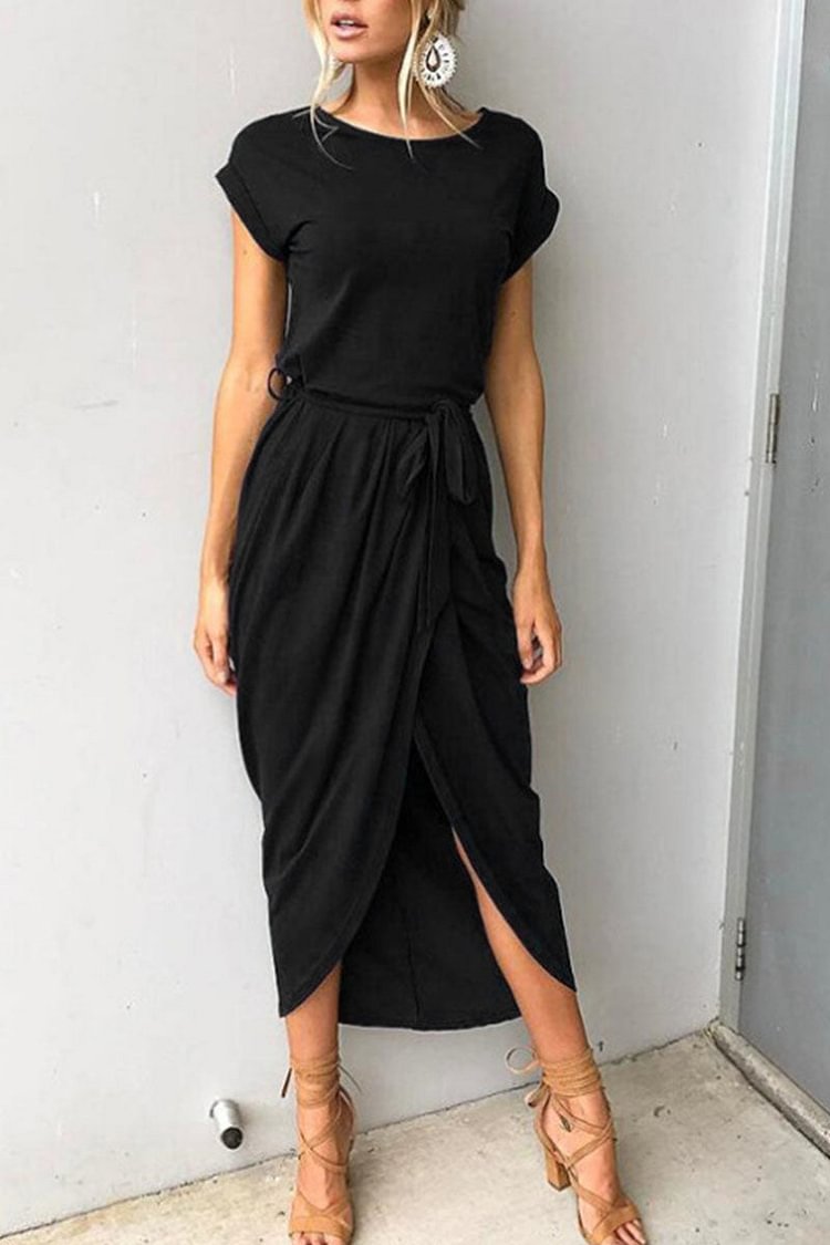 Casual Solid Frenulum O Neck Irregular Dresses(6 Colors) - Life is Beautiful for You - SheChoic