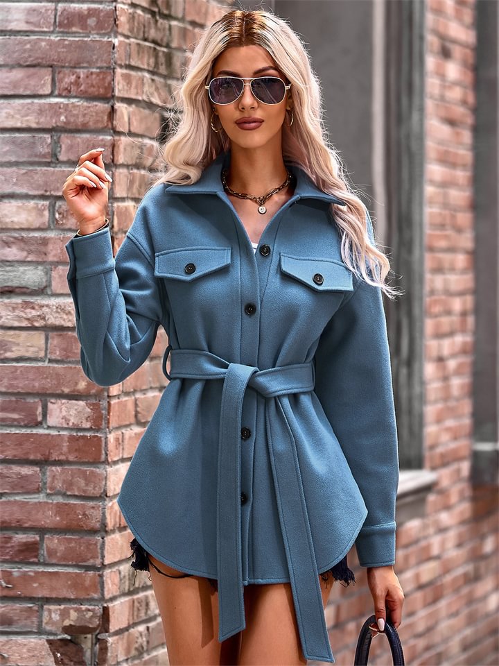 Solid Color Stylish Lace-up Coat for Women -vasmok