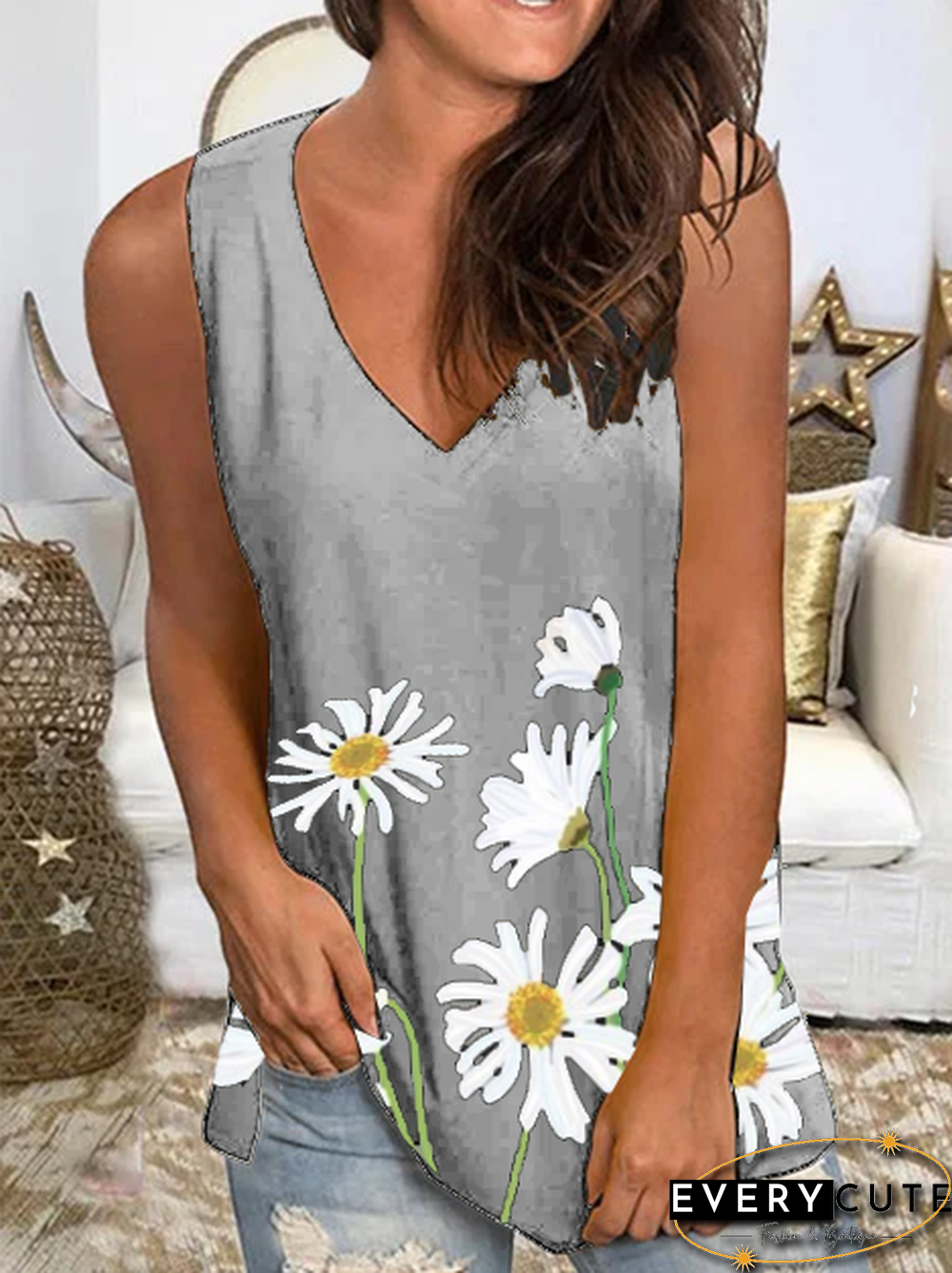 Black Shift Floral Knitted Holiday Tanks & Camis