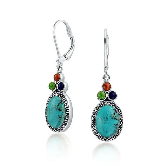 Fashion Vintage Round Green Stone Earrings Delicate Stone Pendant Earrings Jewelry