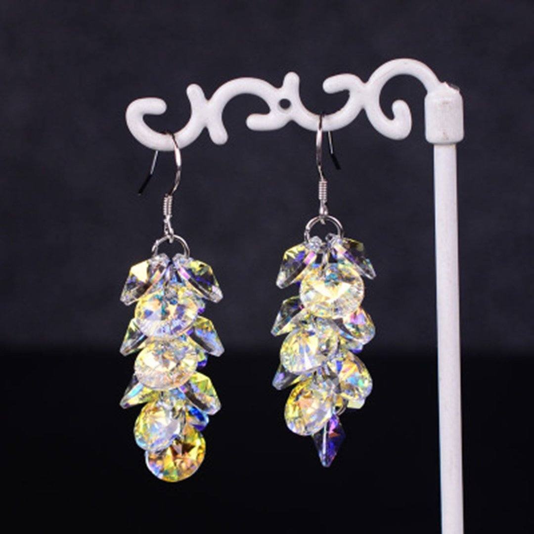 Multi-layered Grape Type Austrian Crystal 925 Sterling Silver Shiny Gift Earrings- Fabulory
