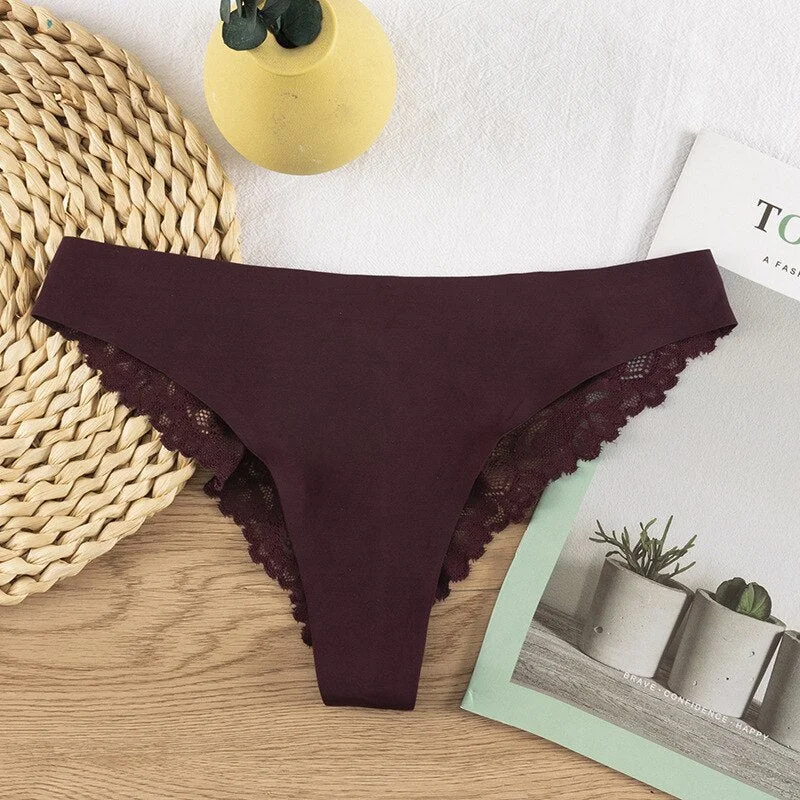 Meet&lsquo;r Woman Sexy Transparent Lace Panties Breathable Soft Seamless Lingerie Female Low-Waist Briefs Hollow Out Underpants