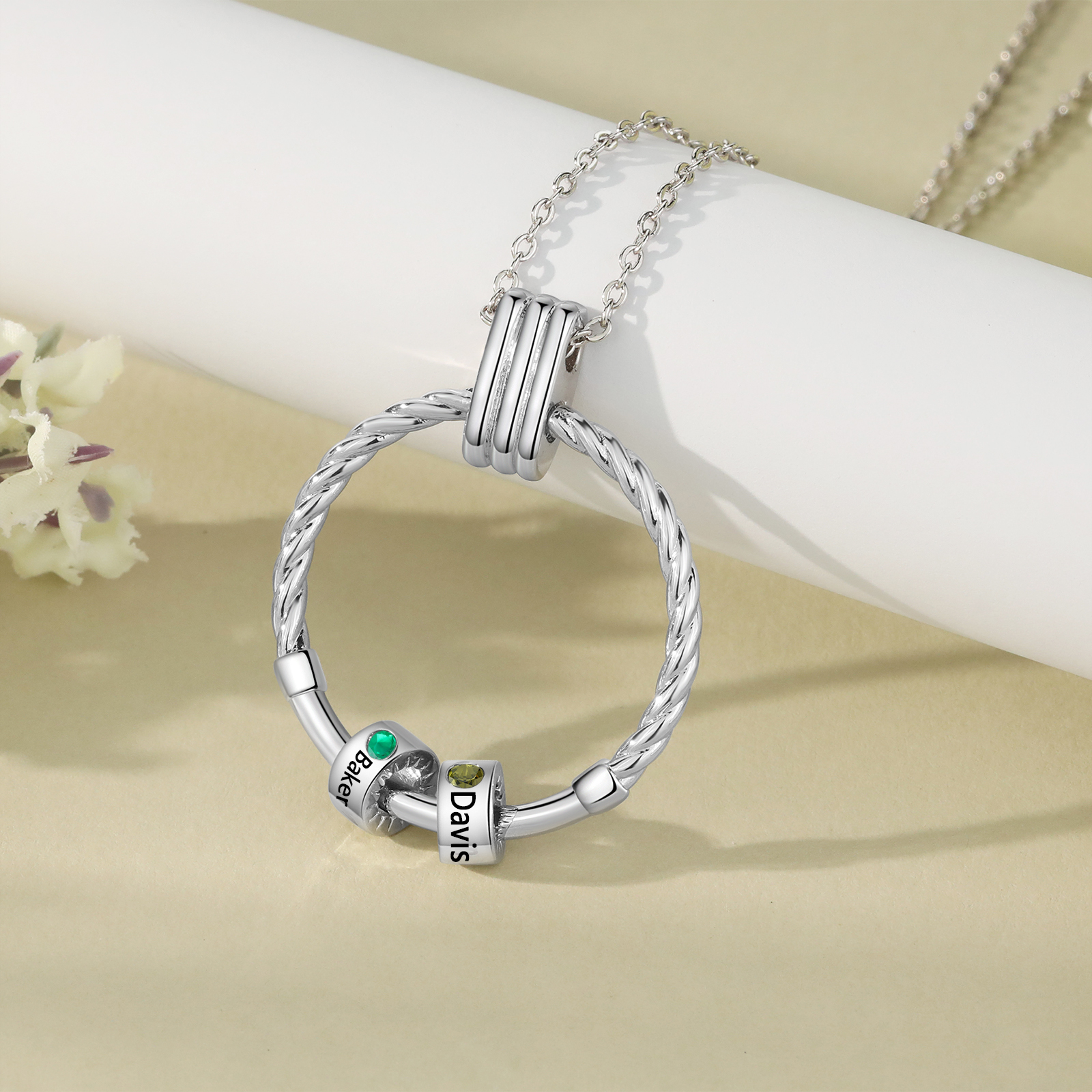 2 Names - Personalised Circle Pendant Necklace Custom Birthstones & Names Necklace Birthday Gift for Her-Jessemade AU