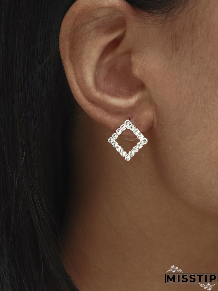 Rhinestone Decor 925 Sterling Silver Stud Earrings