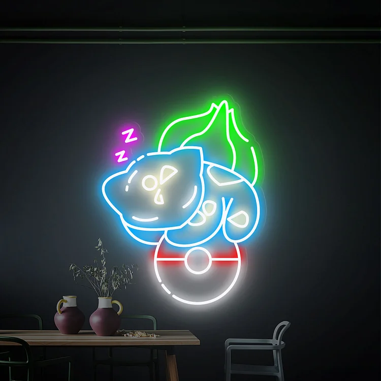 Pokemon BULBASAUR On Pokeball Led Neon Sign BULBASAUR Neon Sign Anime Neon Light Sign Custom Pokemon Neon Signs Wall Art Birthday Gift