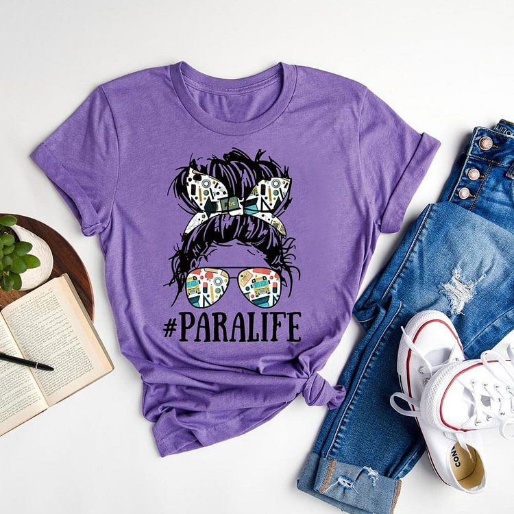 ANB - Messy Bun Para life Teacher Book Lovers Tee-06805