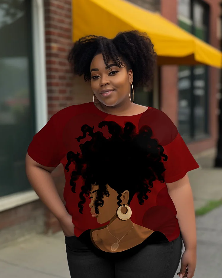 Women's Plus Size Women's Color Painting Art Black Girls Crew Neck T-Shirt