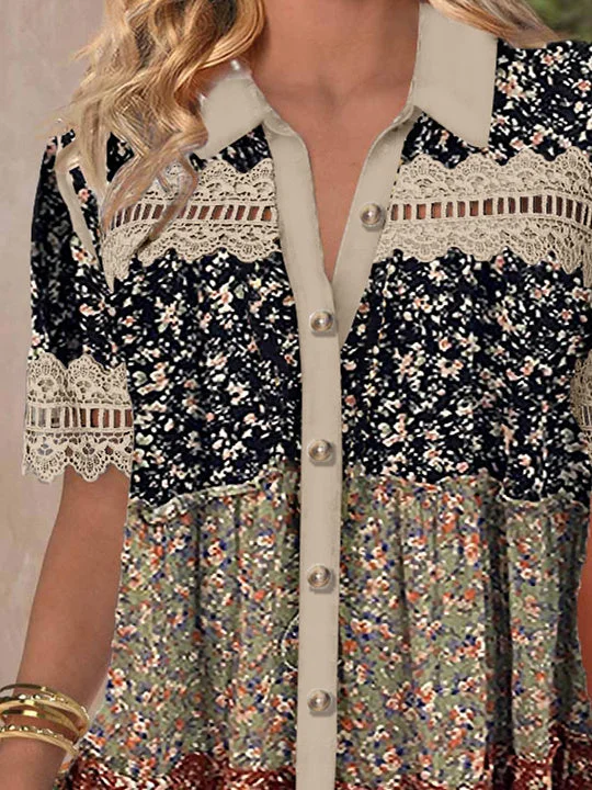 Women Half Sleeve V-neck Solid Color Dress