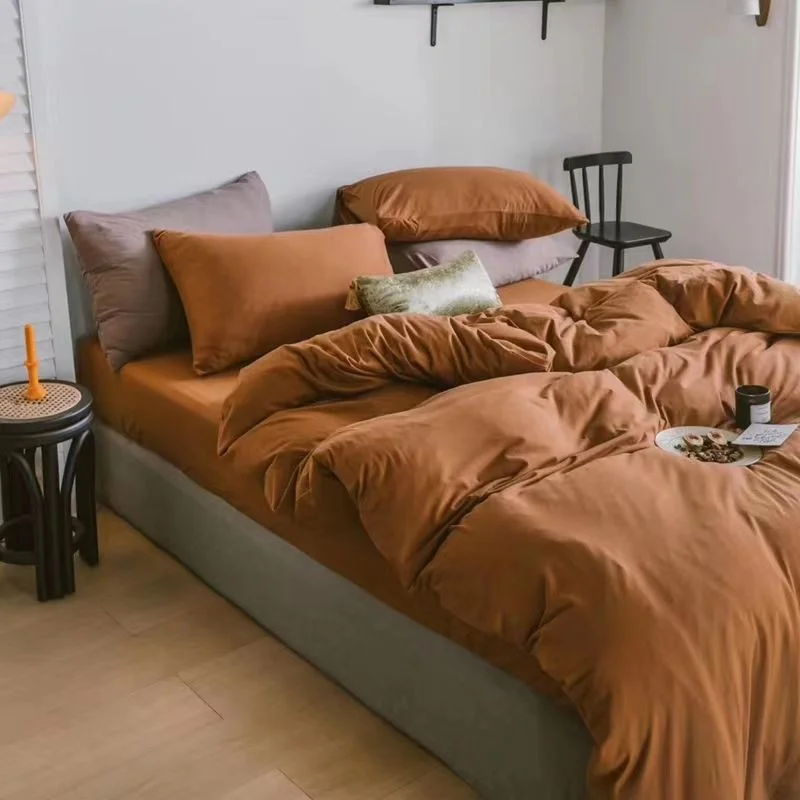 Aonga Ins Nordic Bedding Set No Filling Solid Color Simple Washable for Student Dormitory Single Double Size Soft Home Textile aonga