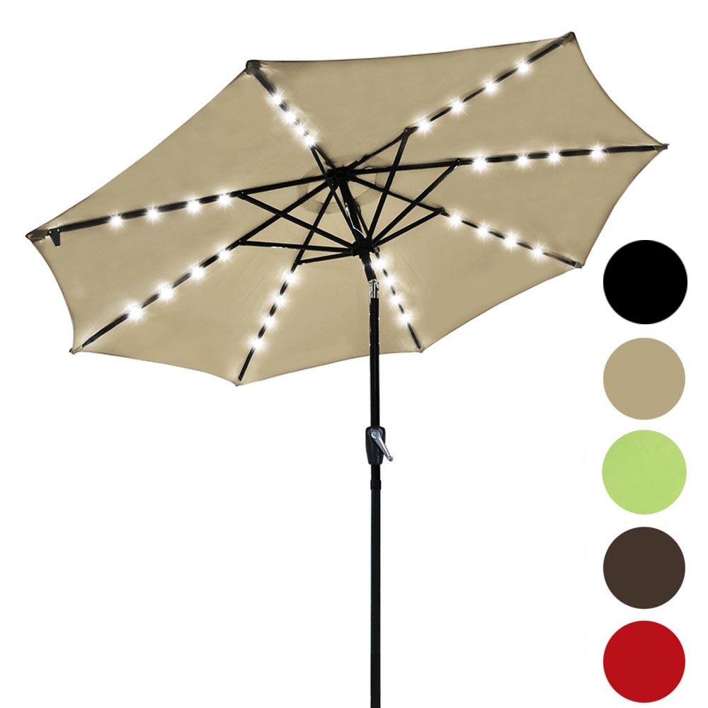 Yescom 9ft Solar LED Outdoor Market Tilt Patio Umbrella
